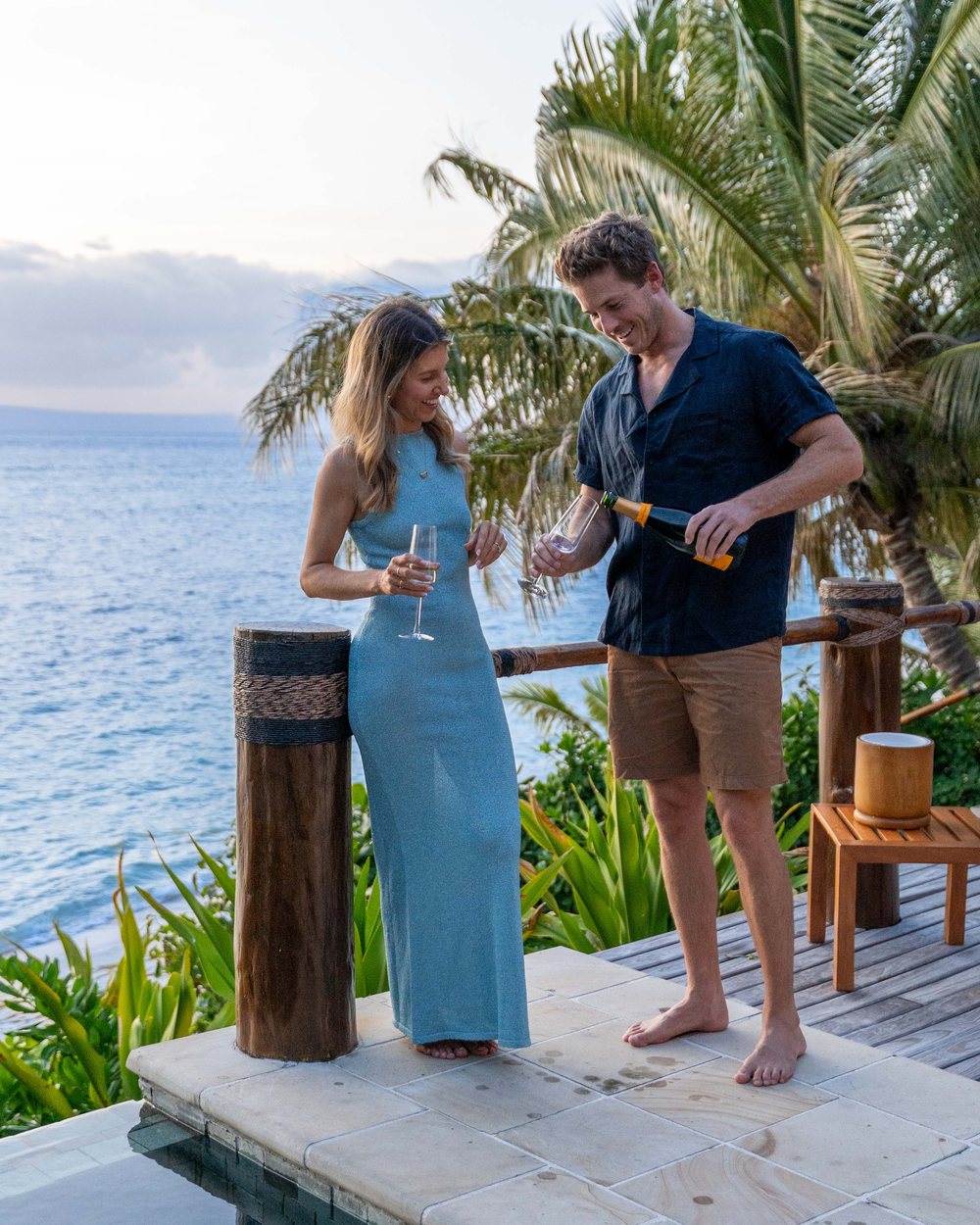 Champagne overlooking the water