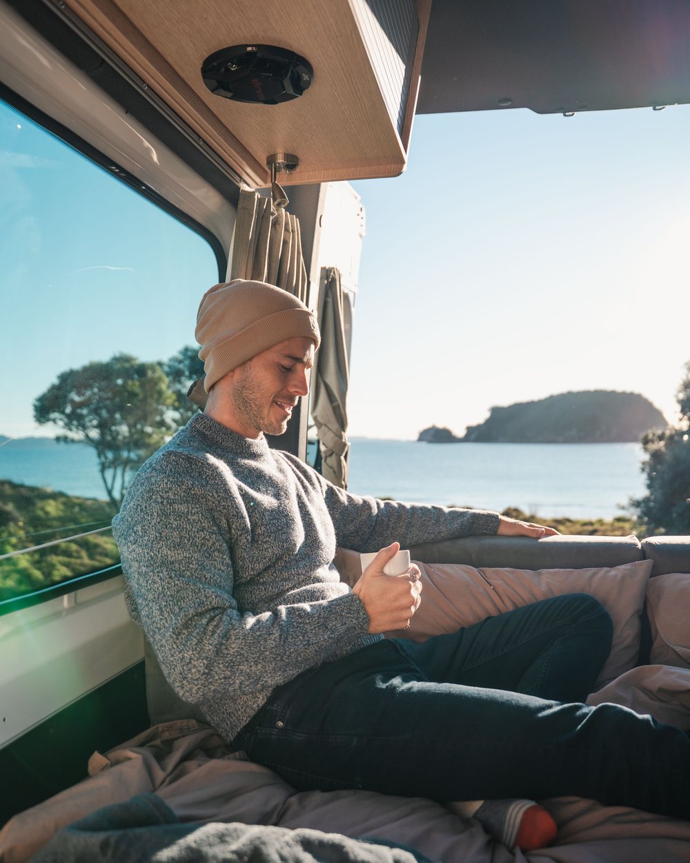 Morning coffee in the campervan